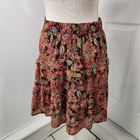 J Crew Skirt Womens Extra Small Floral Tiered Ruffle Lined Knee Length Chiffon - Picture 13 of 14